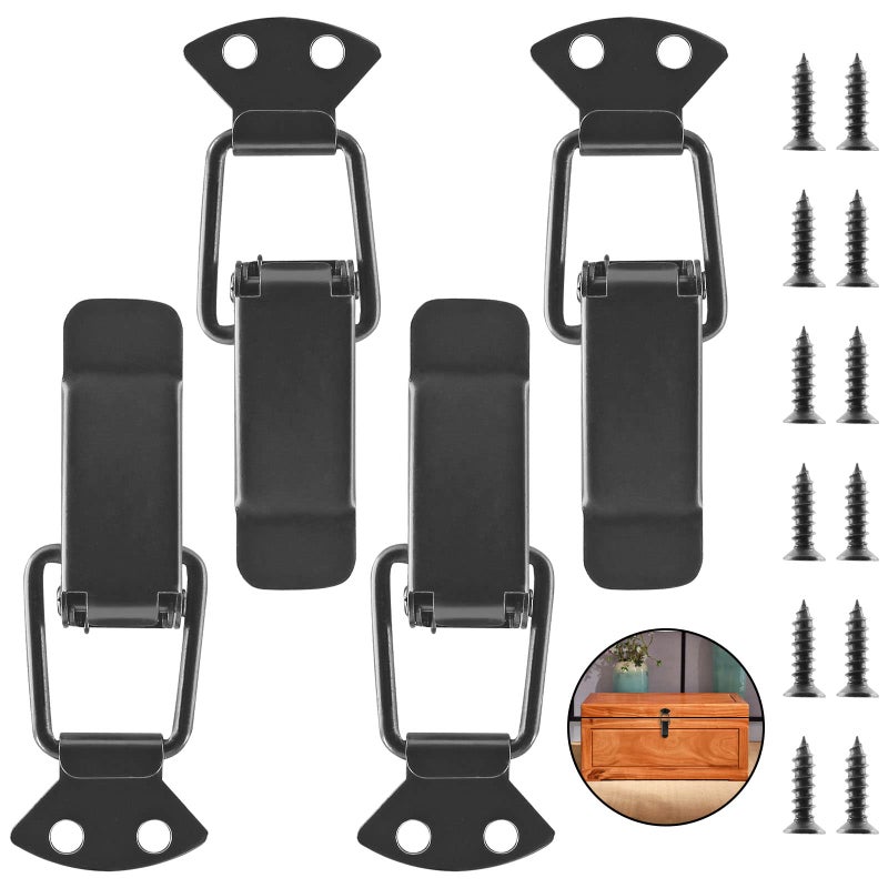 LifCratms 4Pcs Spring Loaded Toggle Latch  3.5"" Black Metal Toggle Latch Catch Hasps Clamp Clip with Screws for Wooden Box  Case  Chest  Cabinet - Image 1